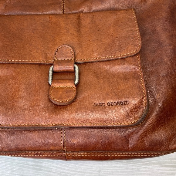 Jack Georges Brown Buffalo Leather Voyager Zip Crossbody Bag w/ Canvas Strap - Picture 16 of 16